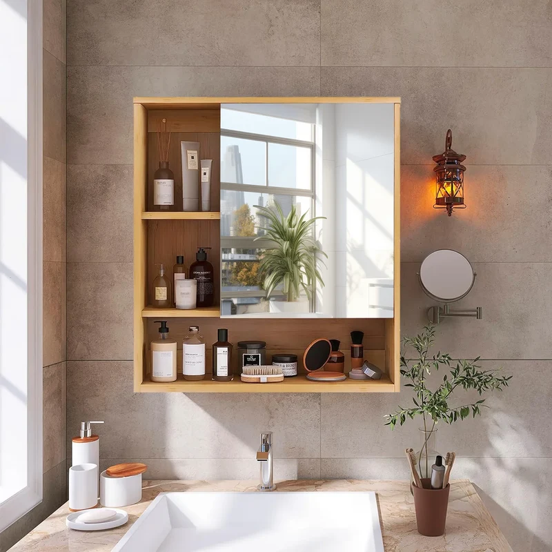 Armoire murale salle de bain bois avec miroir