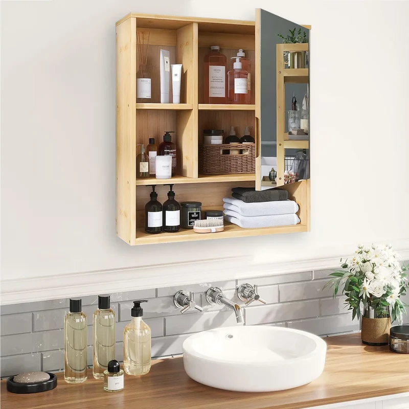 Armoire murale salle de bain bois avec miroir