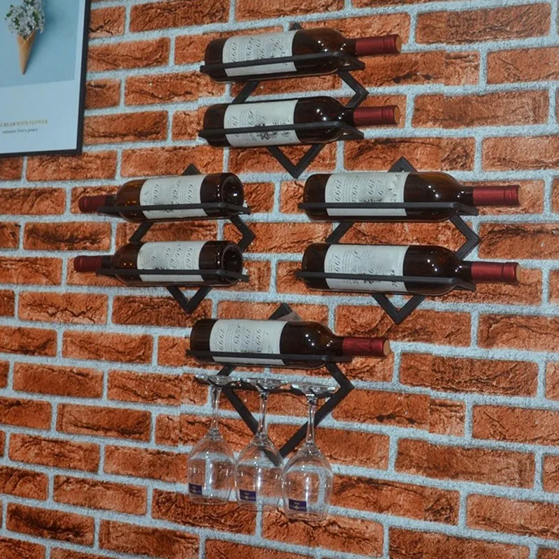 Etagère murale vin métallique avec support losange