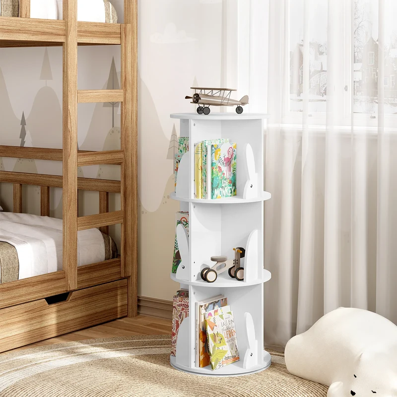 Bibliothèque rotative ronde en bois blanc