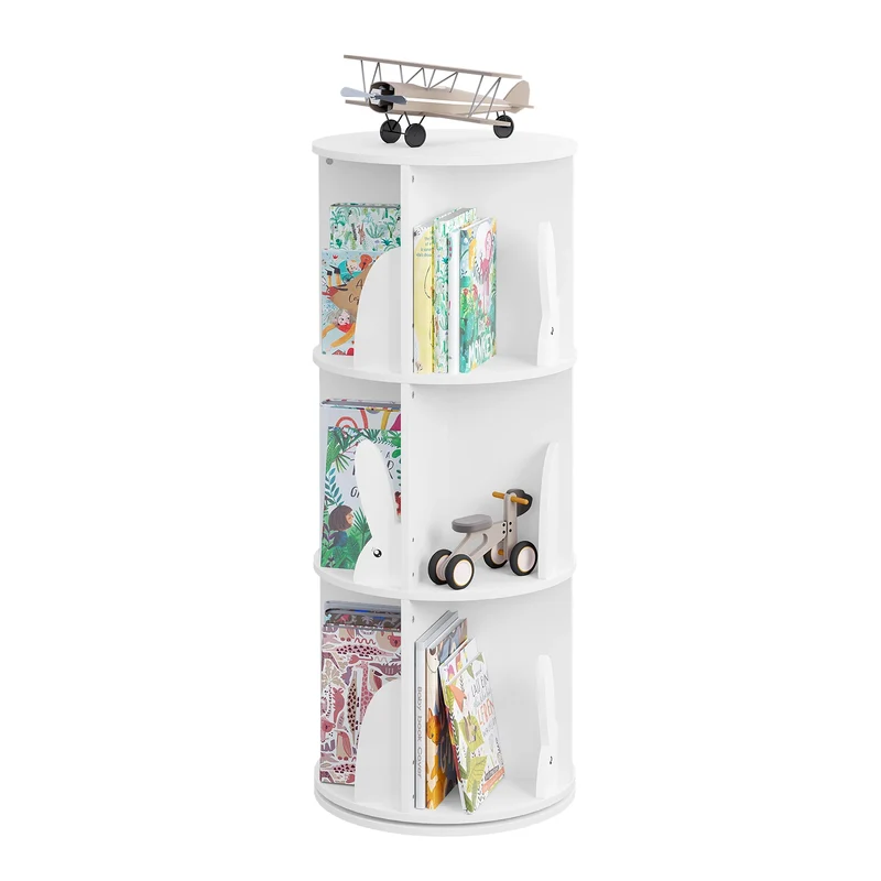 Bibliothèque rotative ronde en bois blanc