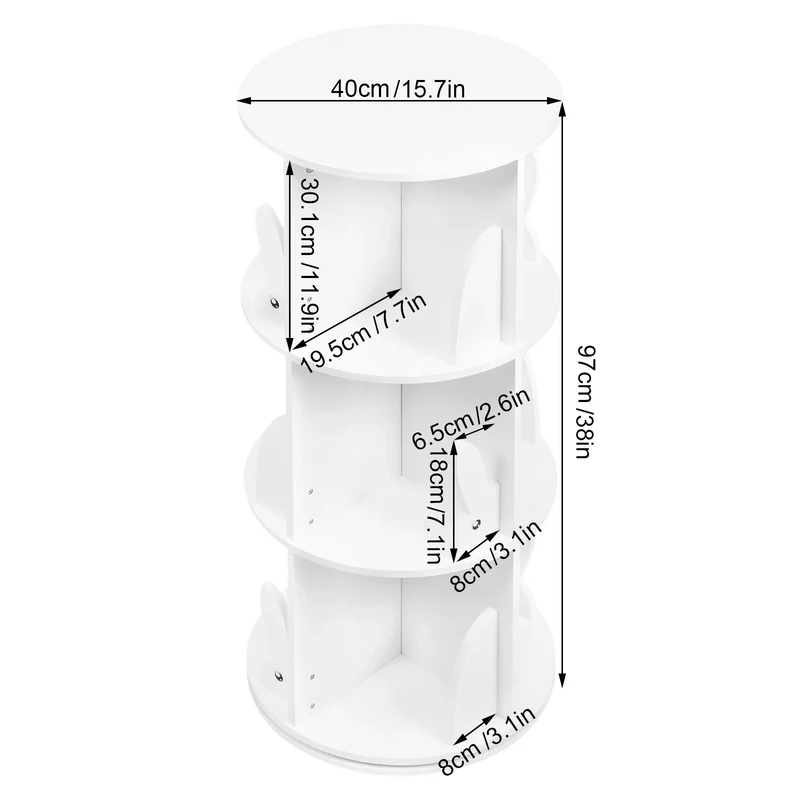 Bibliothèque rotative ronde en bois blanc