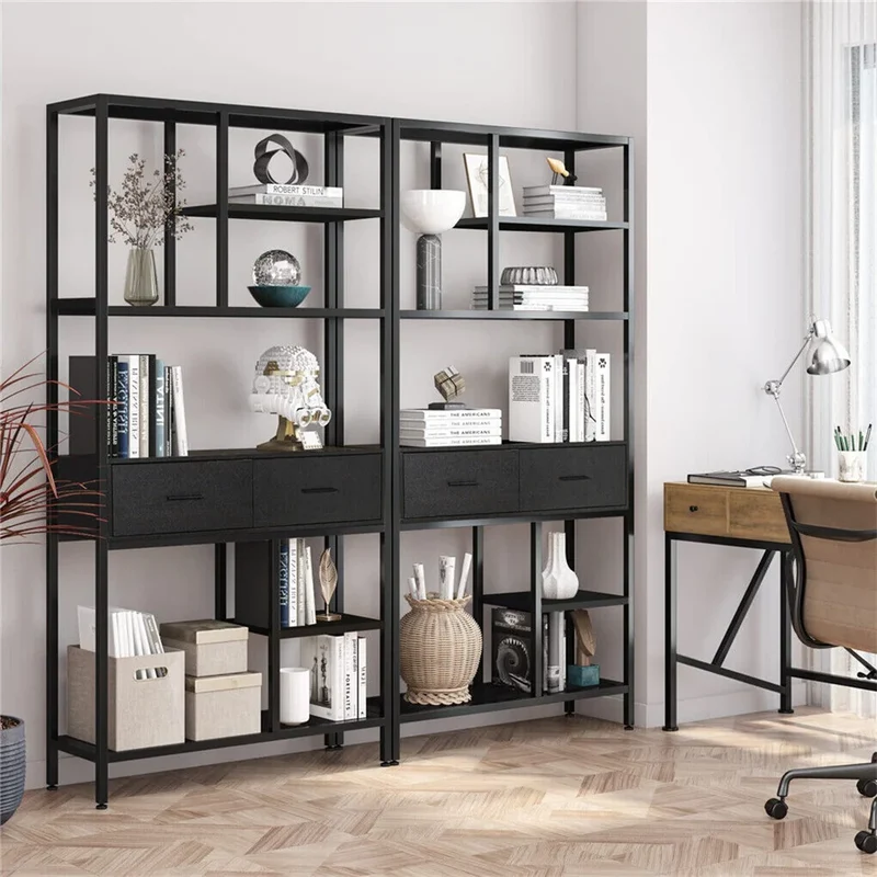 Bibliothèque en métal noir industrielle largeur 90 cm