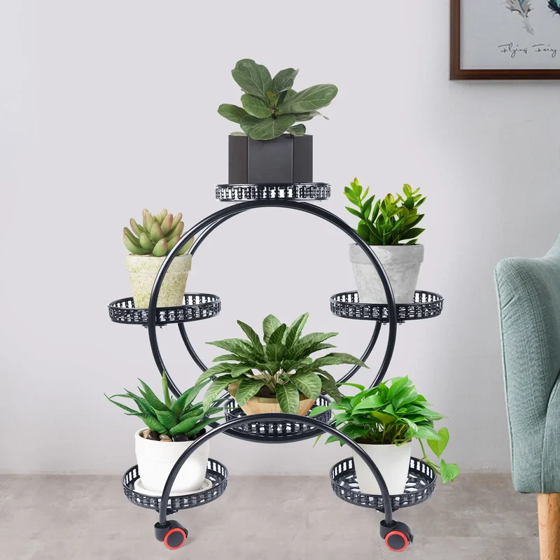 Etagère plantes circulaire 6 supports sur roulettes