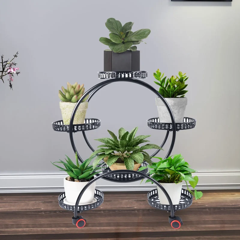 Etagère plantes circulaire 6 supports sur roulettes