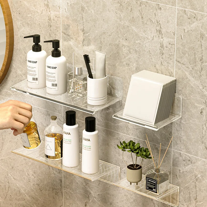 Etagère murale salle de bain sans percer transparente