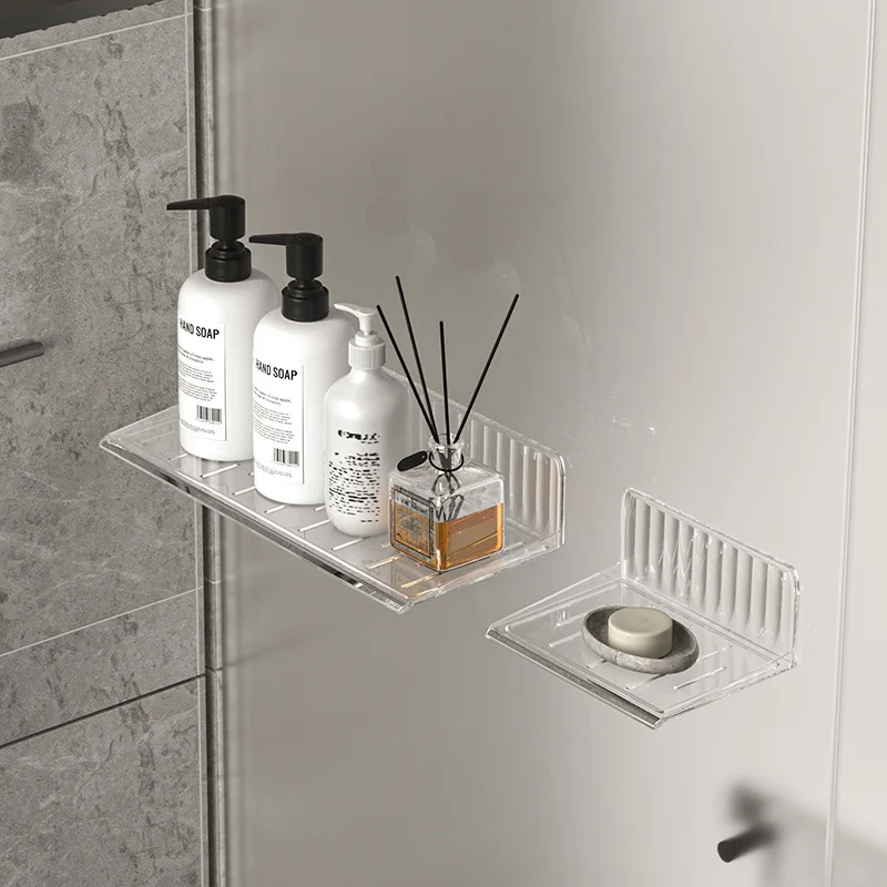Etagère murale salle de bain sans percer transparente