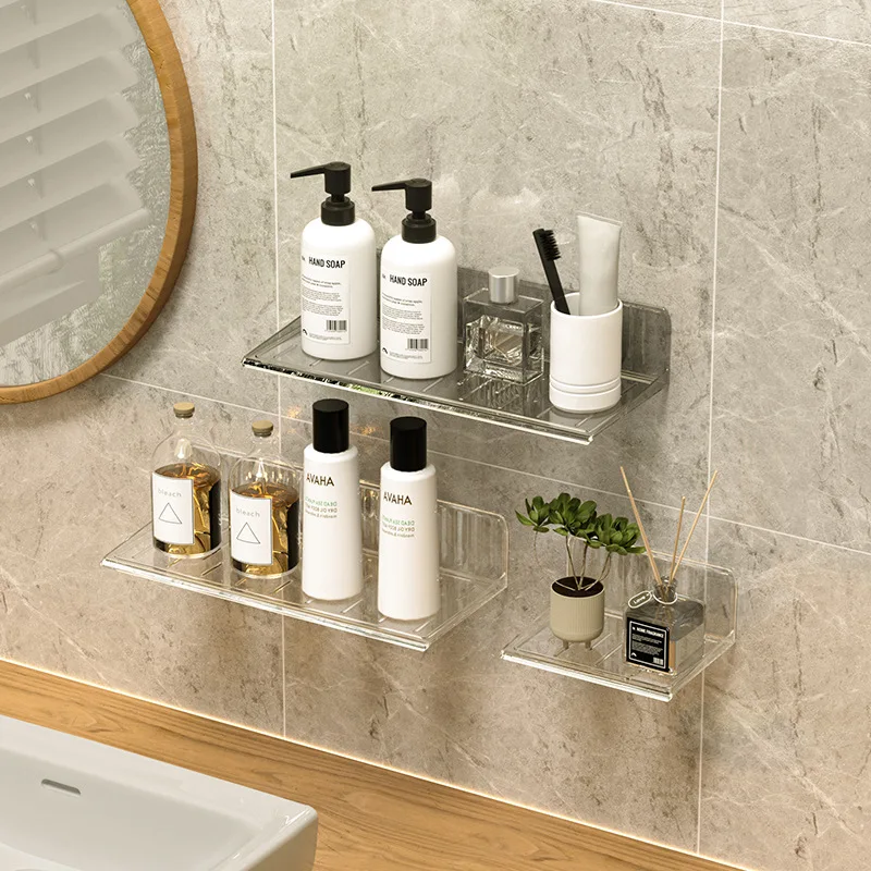 Etagère murale salle de bain sans percer transparente