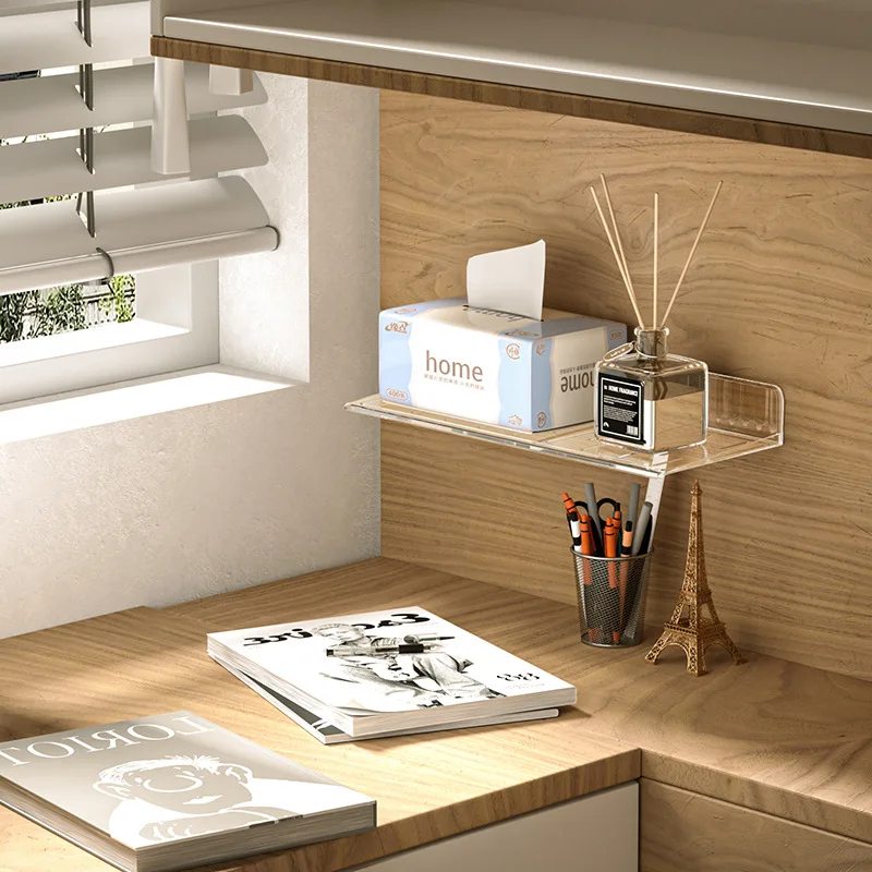 Etagère murale salle de bain sans percer transparente