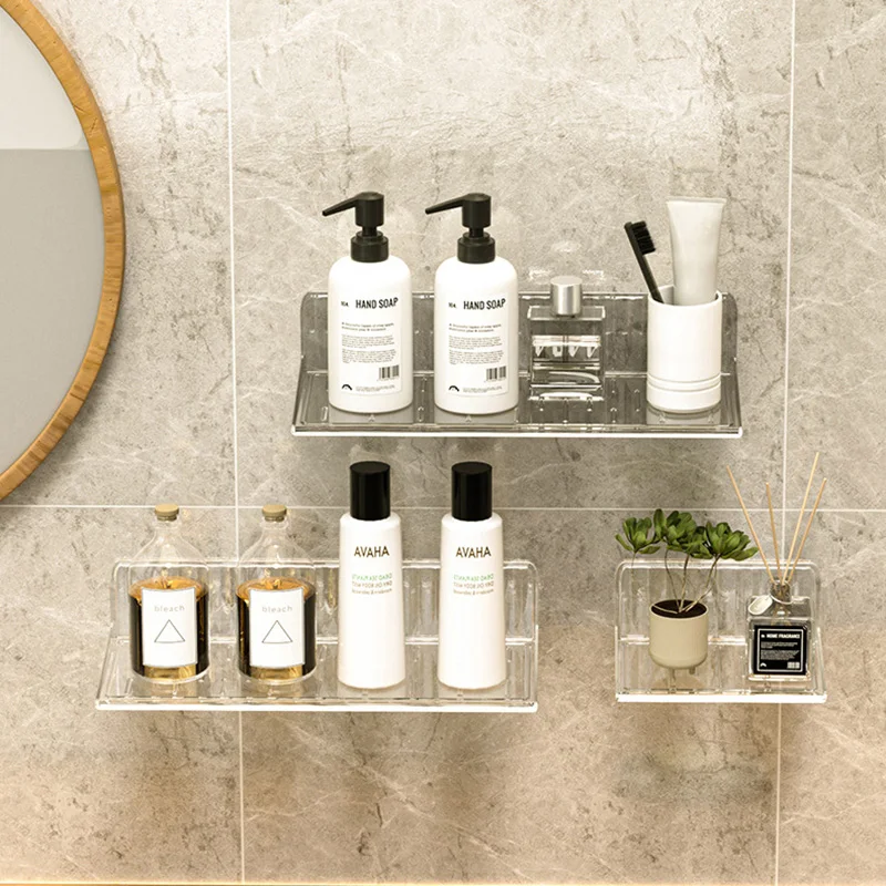 Etagère murale salle de bain sans percer transparente