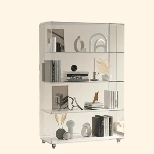 Bibliothèque étagères bois blanc et plexiglas