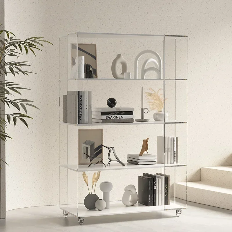 Bibliothèque étagères bois blanc et plexiglas