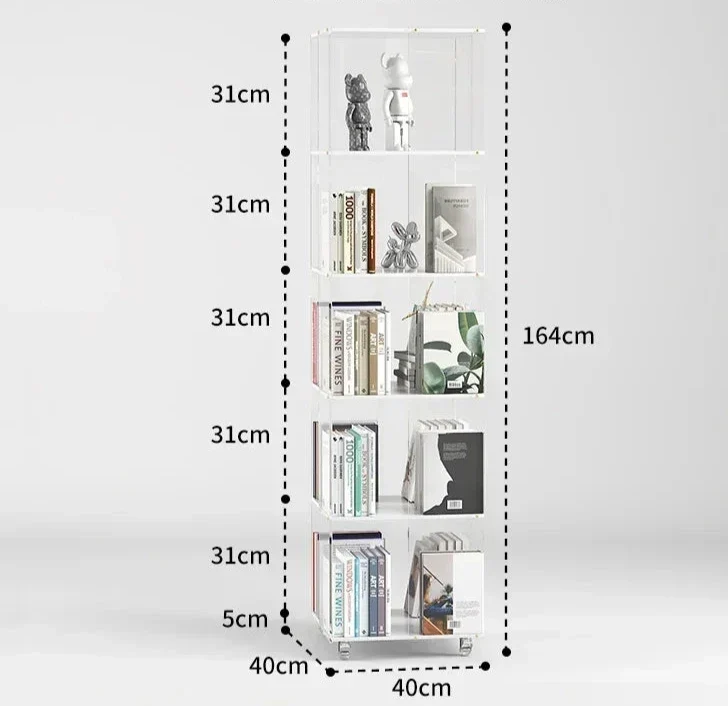 Bibliothèque étagères bois blanc et plexiglas