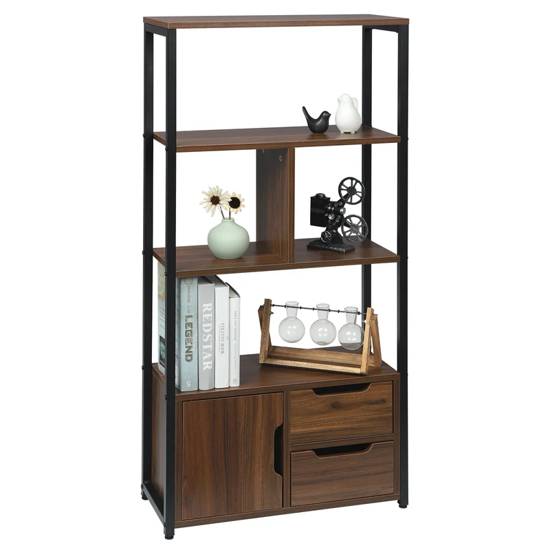 Meuble de rangement 3 niveaux et compartiment fermé en bois et métal