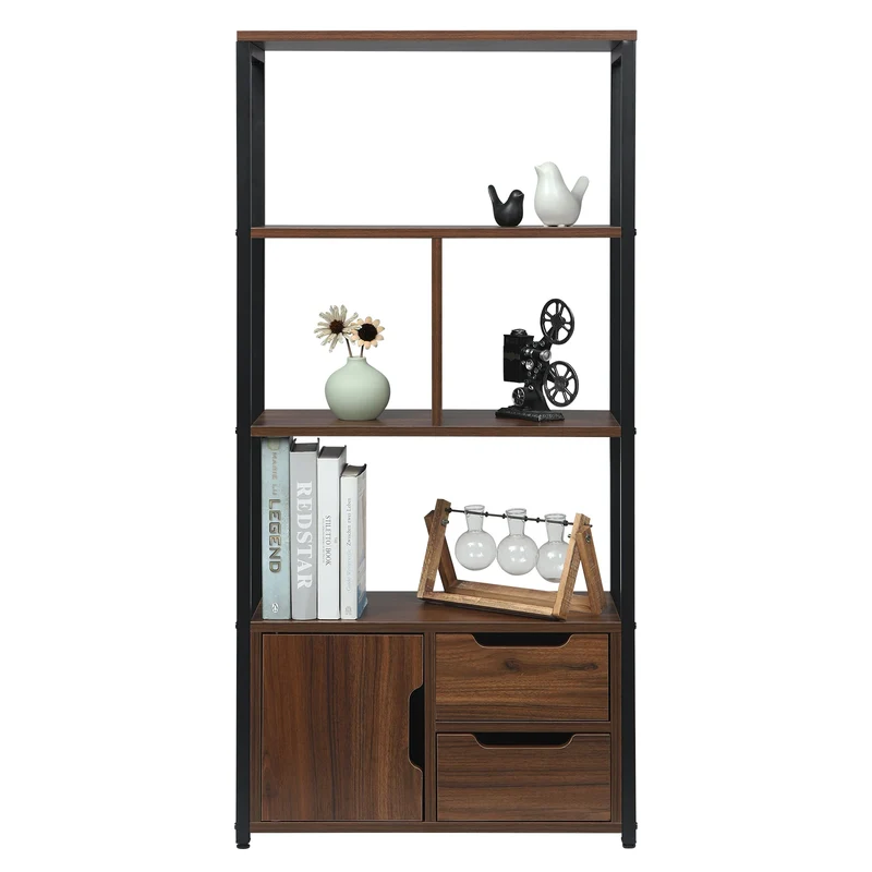 Meuble de rangement 3 niveaux et compartiment fermé en bois et métal