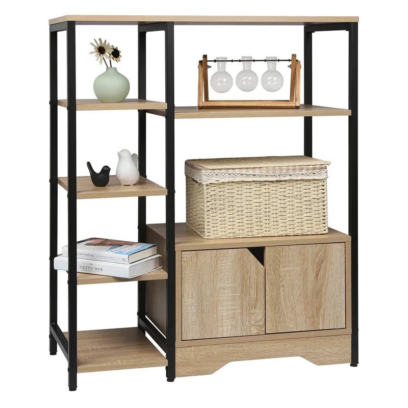 Meuble de rangement bois et noir multicompartimenté