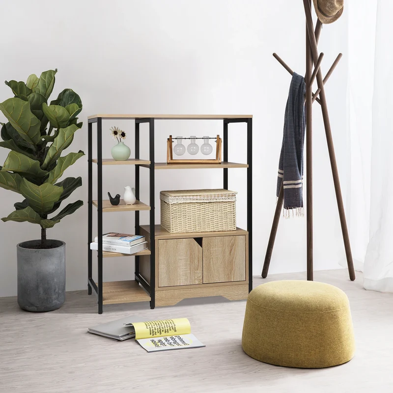 Meuble de rangement bois et noir multicompartimenté