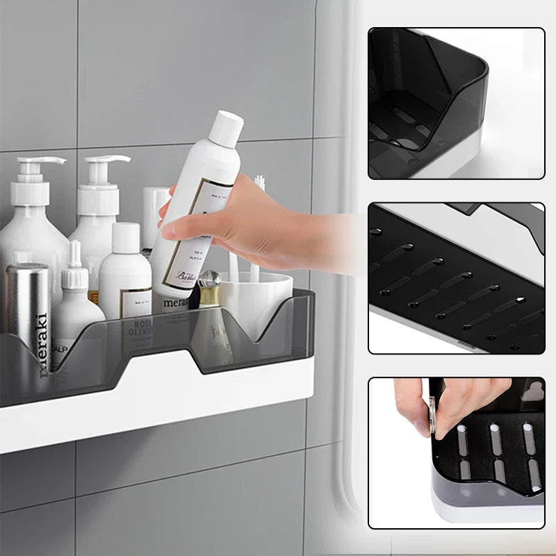 Etagère murale salle de bain plastique et plexiglas noir et blanc