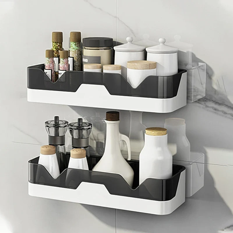 Etagère murale salle de bain plastique et plexiglas noir et blanc