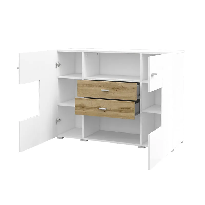 Buffet 2 portes 2 tiroirs Akram Blanc et Bois