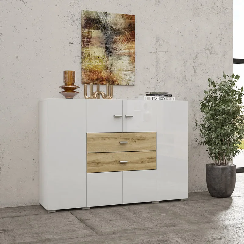 Buffet 2 portes 2 tiroirs Akram Blanc et Bois
