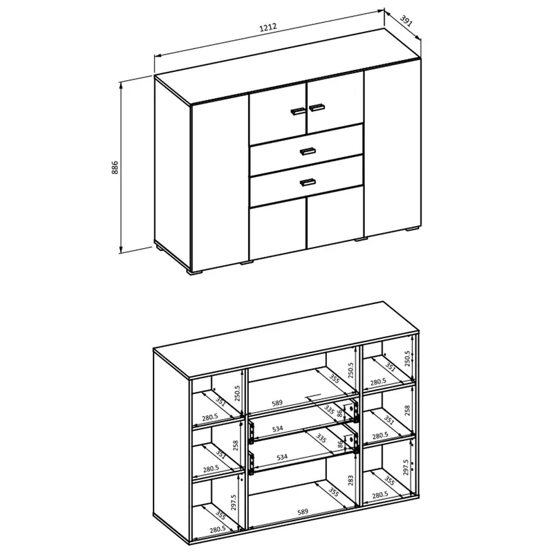 Buffet 2 portes 2 tiroirs Akram Blanc et Bois