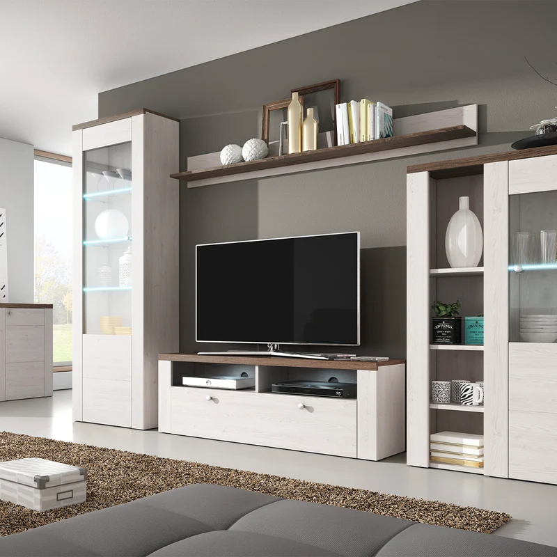 Meuble TV 1 porte 140 cm Amaury Bois Blanc