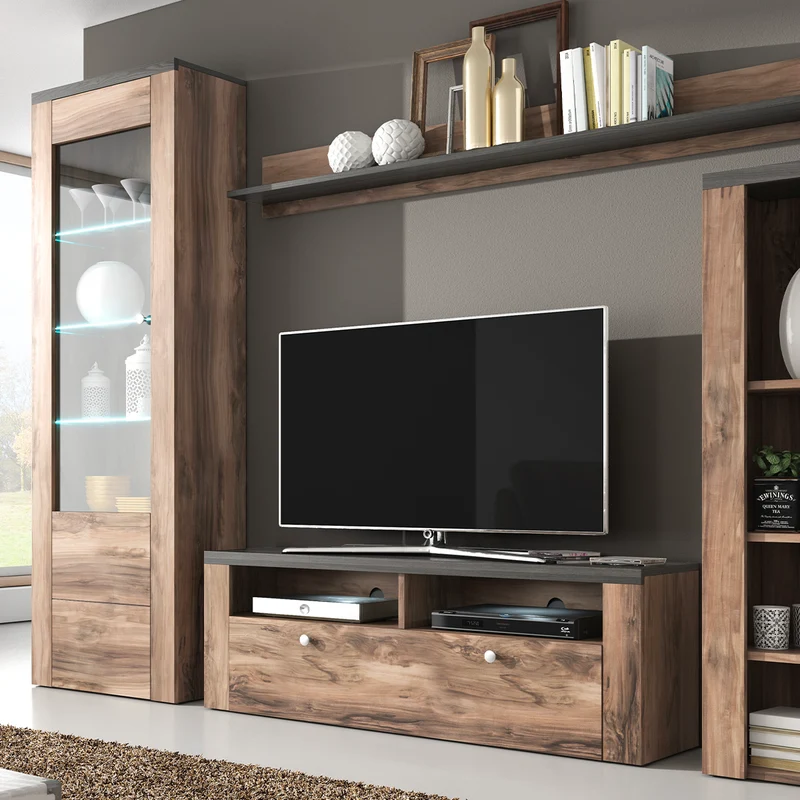 Meuble TV 1 porte 140 cm Amaury Bois foncé