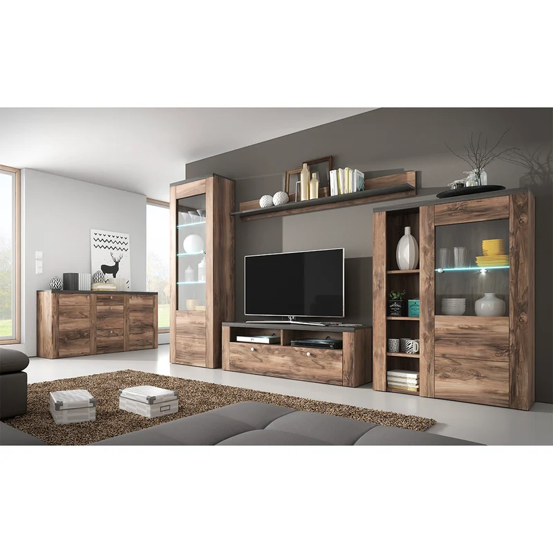 Meuble TV 1 porte 140 cm Amaury Bois foncé