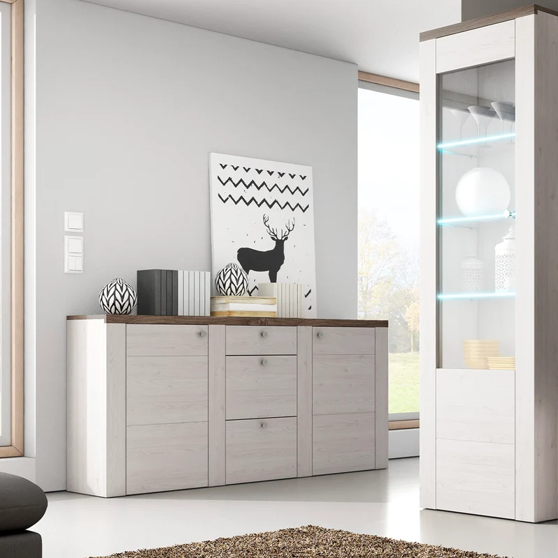 Buffet 2 portes 3 tiroirs Amaury Bois Blanc