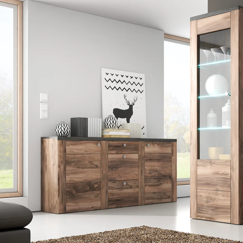 Buffet 2 portes 3 tiroirs Amaury Bois foncé