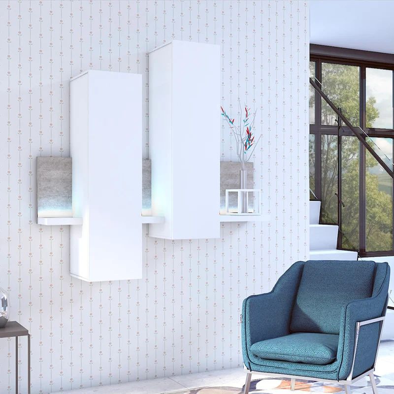 Étagère et armoire murale 150 cm Ilyes Blanc et Béton