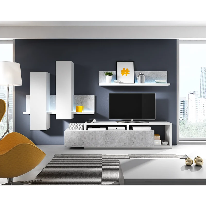 Étagère et armoire murale 150 cm Ilyes Blanc et Béton