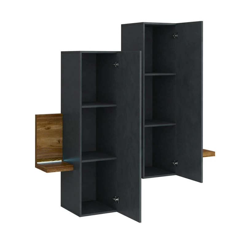 Étagère et armoire murale 150 cm Ilyes Gris et Bois