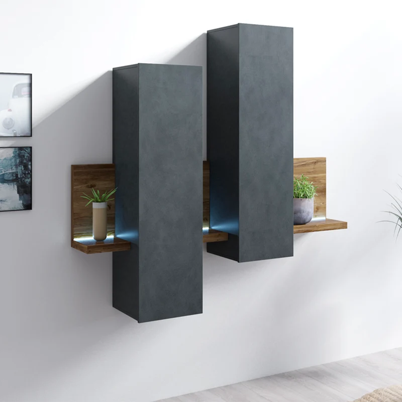 Étagère et armoire murale 150 cm Ilyes Gris et Bois