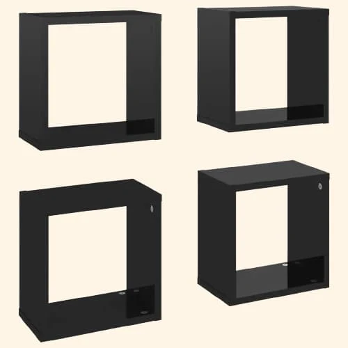 Etagère murale cube noir sans fond ( lot de 4)