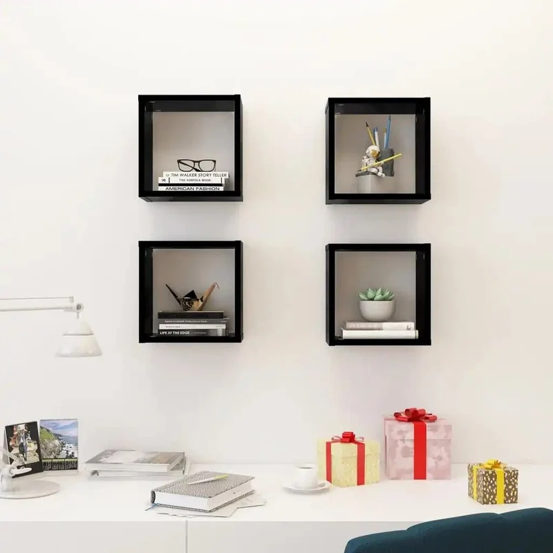 Etagère murale cube noir sans fond ( lot de 4)