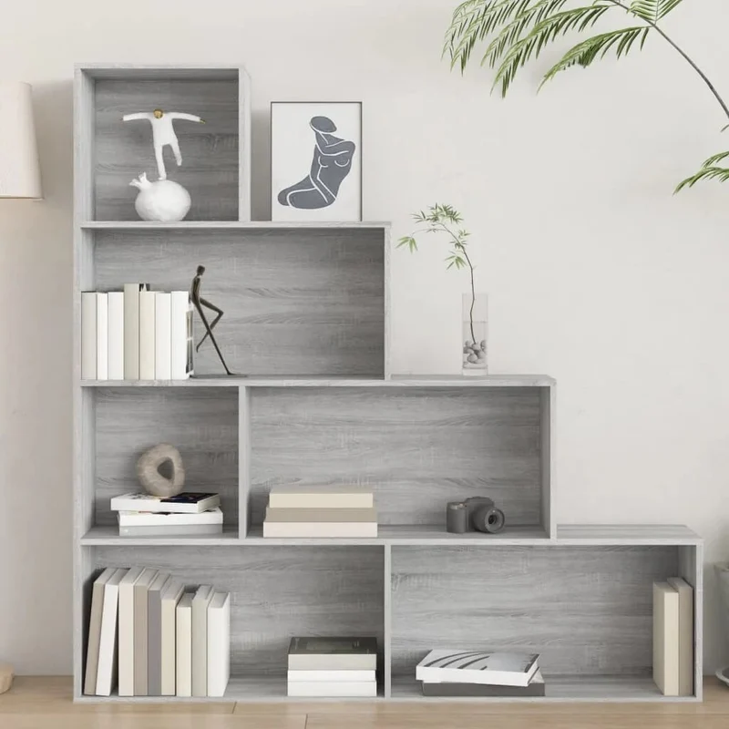 Etagère escalier en bois gris 6 cases