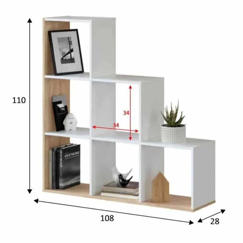 Etagère escalier bois 6 cases carrées blanche
