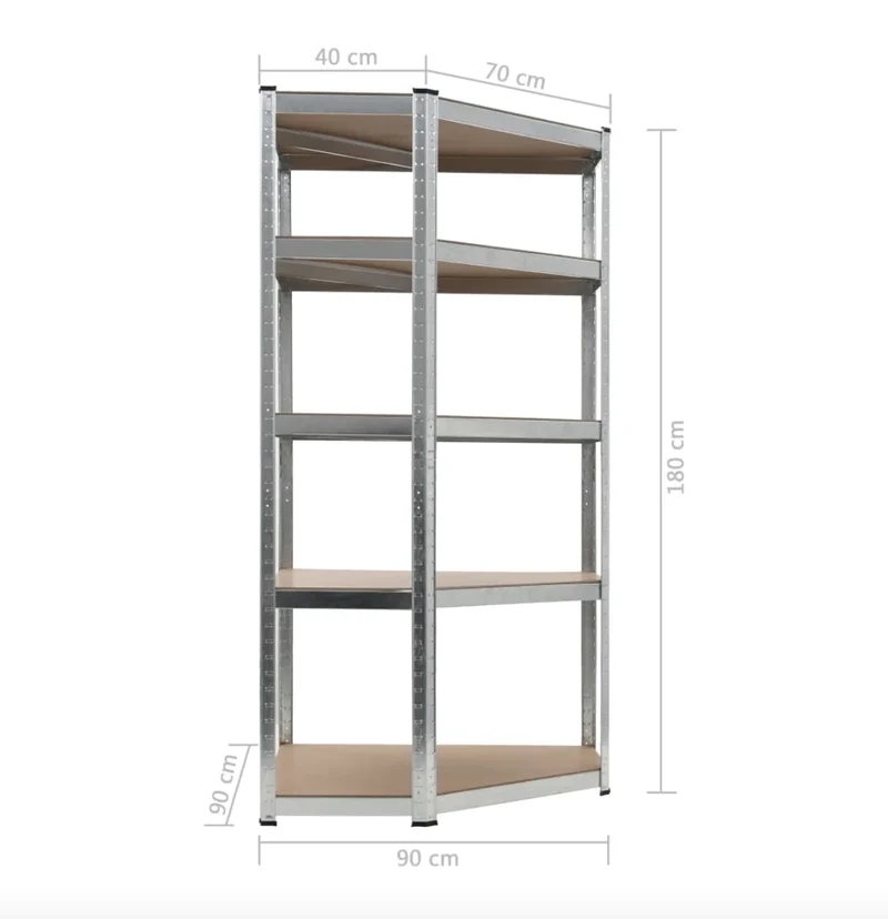 Etagère d'angle charges lourdes 5 niveaux en métal et bois
