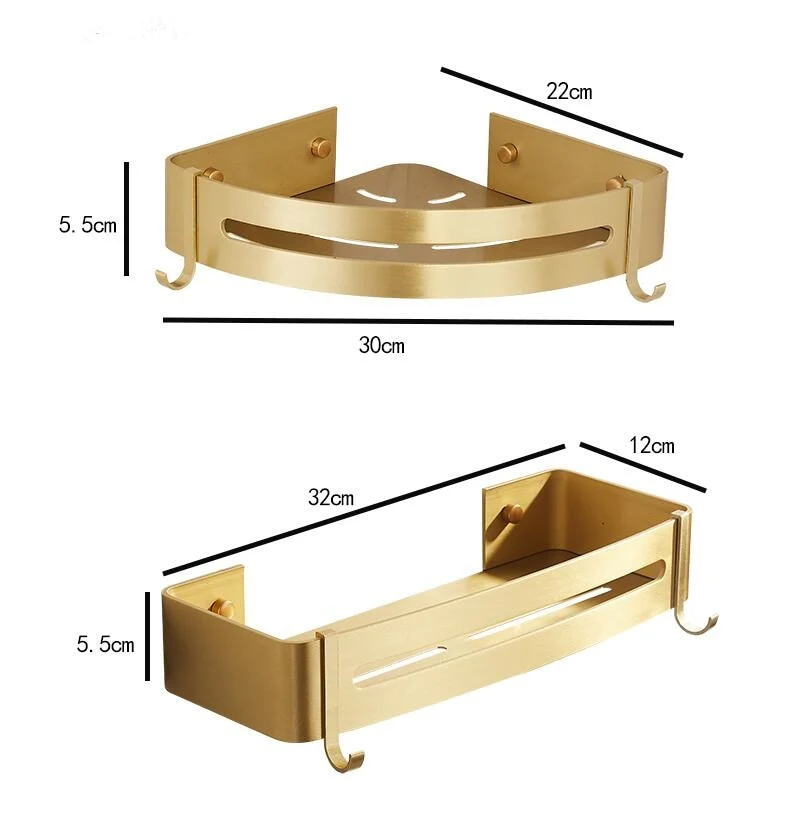Etagère d'angle murale dorée pour salle de bain multi supports