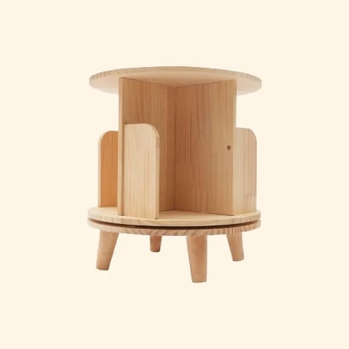 Bibliothèque rotative ronde en bois sur pieds