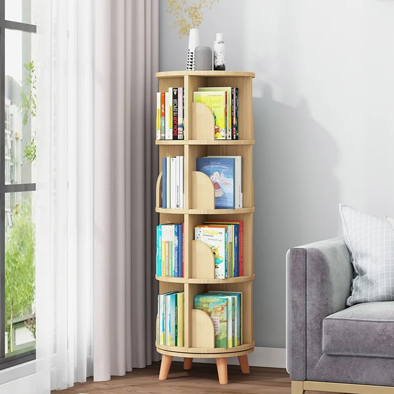 Bibliothèque rotative ronde en bois sur pieds