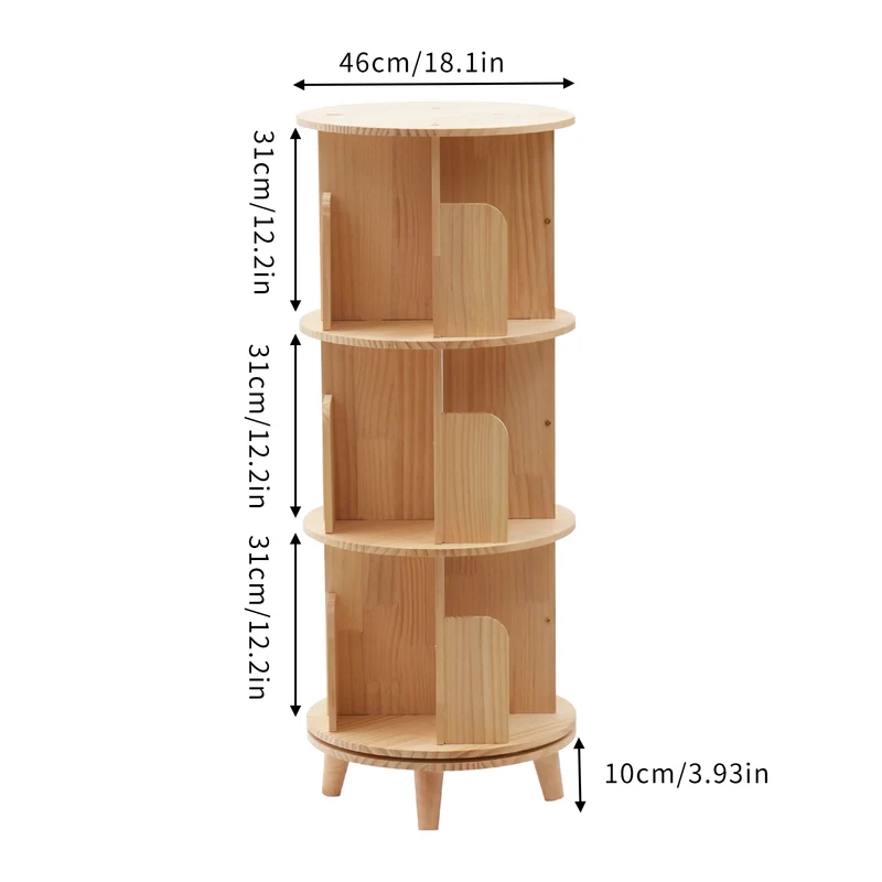 Bibliothèque rotative ronde en bois sur pieds