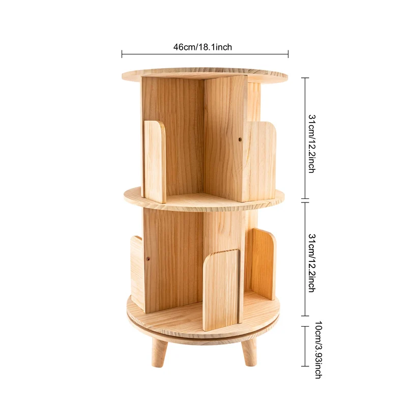 Bibliothèque rotative ronde en bois sur pieds