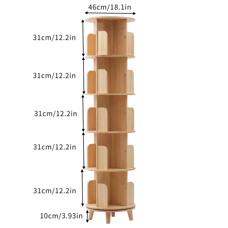 Bibliothèque rotative ronde en bois sur pieds