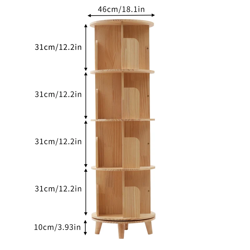 Bibliothèque rotative ronde en bois sur pieds