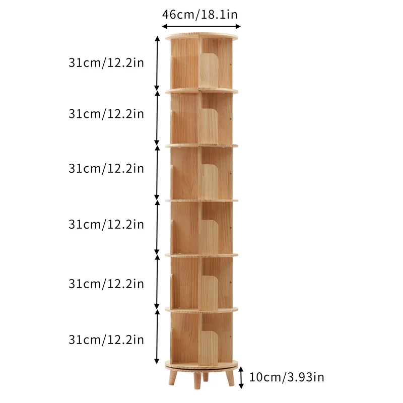 Bibliothèque rotative ronde en bois sur pieds
