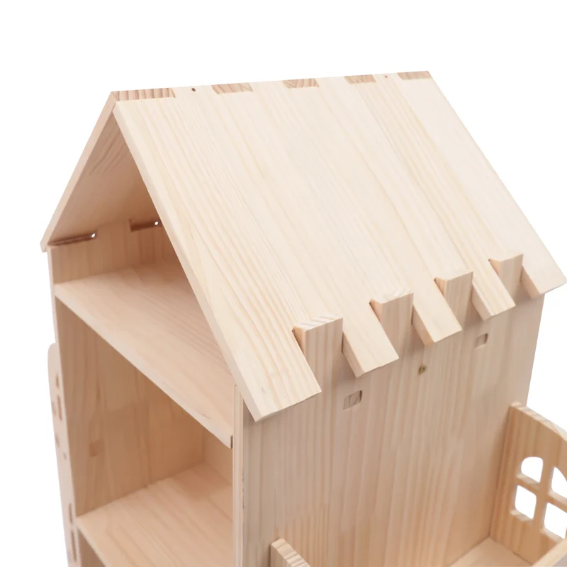 Bibliothèque rotative enfant en bois en forme de maison