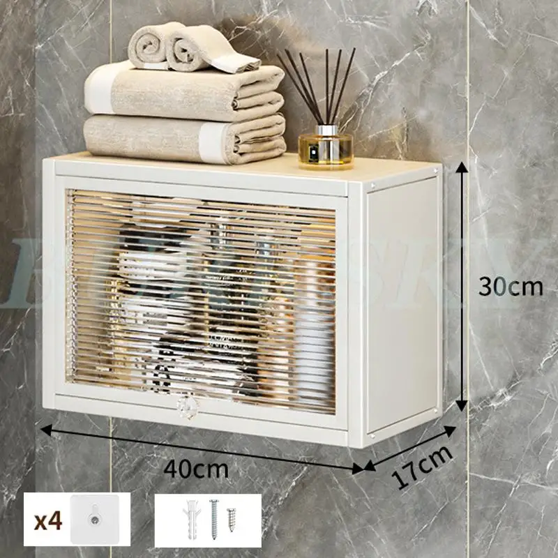 Meuble salle de bain de rangement blanc avec façade plexiglas